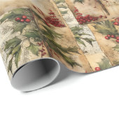 クリスマス素朴ヴィンテージ紙ホリーレッドベリー ラッピングペーパー (ロールコーナー)