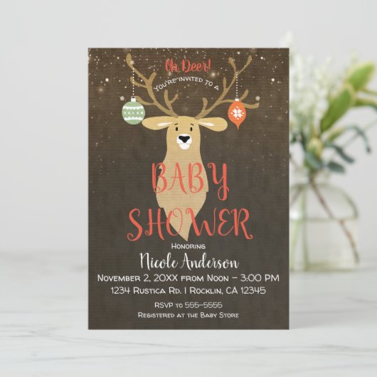 クリスマス素朴休暇の冬の鹿ベビーシャワー 招待状