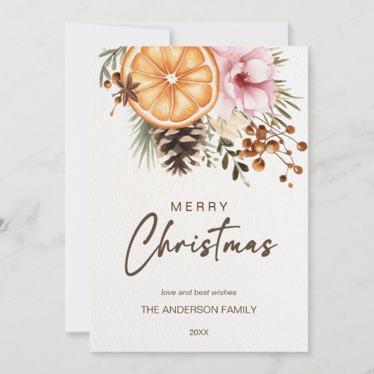 クリスマス素朴冬の柑橘系の植物 シーズンカード (正面)