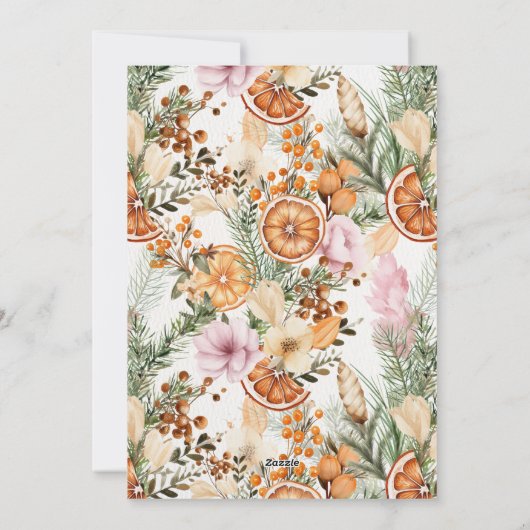 クリスマス素朴冬の柑橘系の植物 シーズンカード (裏面)