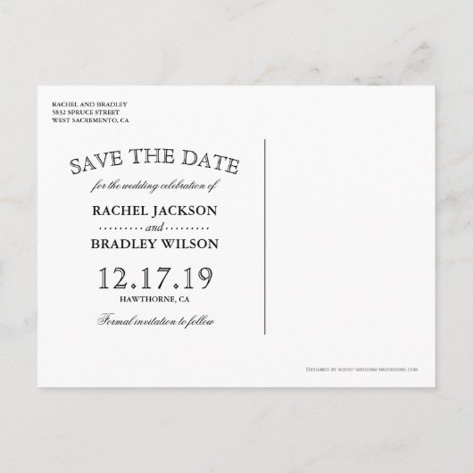 クリスマス素朴冬季結婚式の日付を保存 案内ポストカード (裏面)