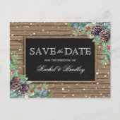 クリスマス素朴冬季結婚式の日付を保存 案内ポストカード (正面)