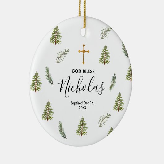 クリスマス素朴松の木バプテスマ神祝福 セラミックオーナメント (右)