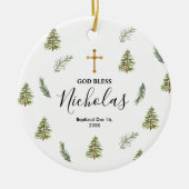 クリスマス素朴松の木バプテスマ神祝福 セラミックオーナメント (正面)
