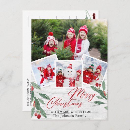 クリスマス素朴樺の木バークフォトホリデーグリーティング ポストカード (正面/裏面)