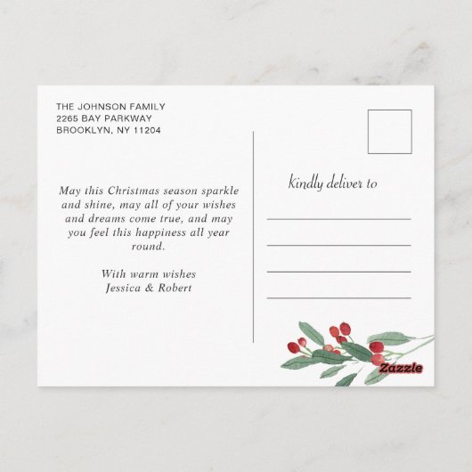 クリスマス素朴樺の木バークフォトホリデーグリーティング ポストカード (裏面)