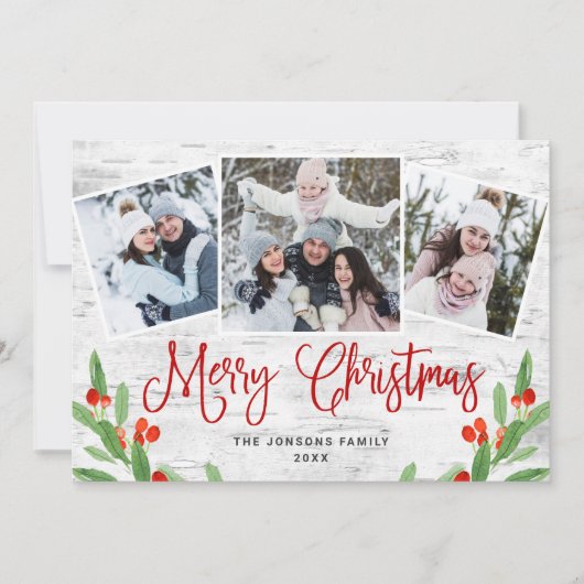 クリスマス素朴樺の木樹皮3 PHOTO Greeting シーズンカード (正面)