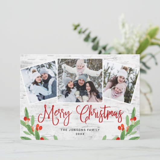 クリスマス素朴樺の木樹皮3 PHOTO Greeting シーズンカード (スタンド正面)