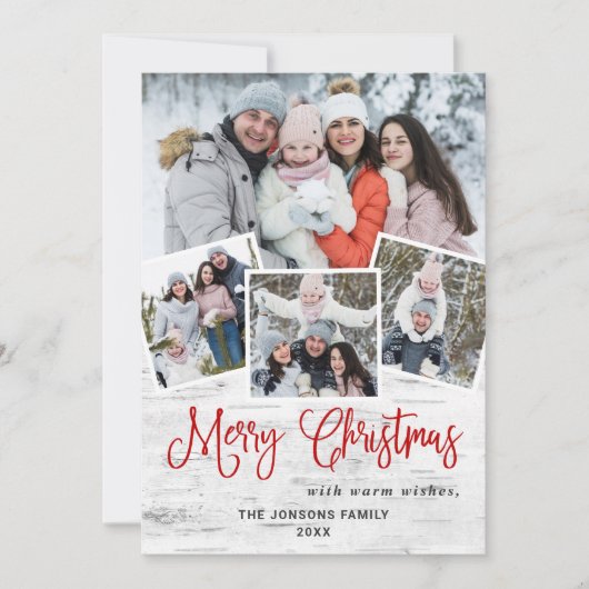 クリスマス素朴樺の木樹皮4 PHOTO Greeting シーズンカード (正面)