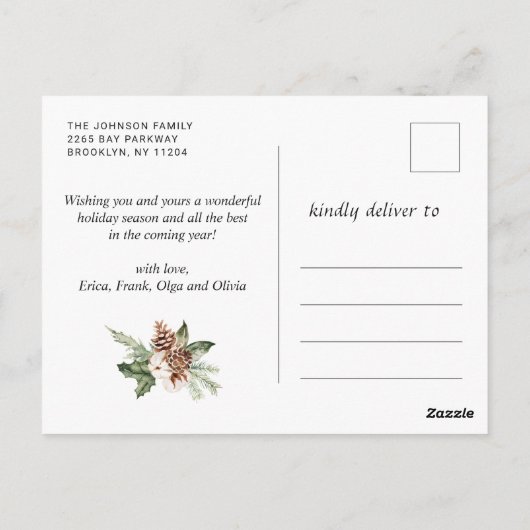 クリスマス素朴樺の木3 PHOTOグリーティングホリデー ポストカード (裏面)