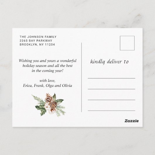 クリスマス素朴樺の木4フォトグリーティングホリデー ポストカード (裏面)