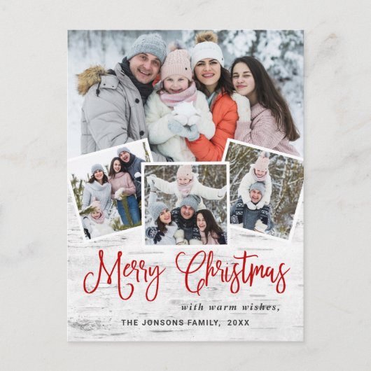 クリスマス素朴樺の木4フォトグリーティングホリデー ポストカード (正面)