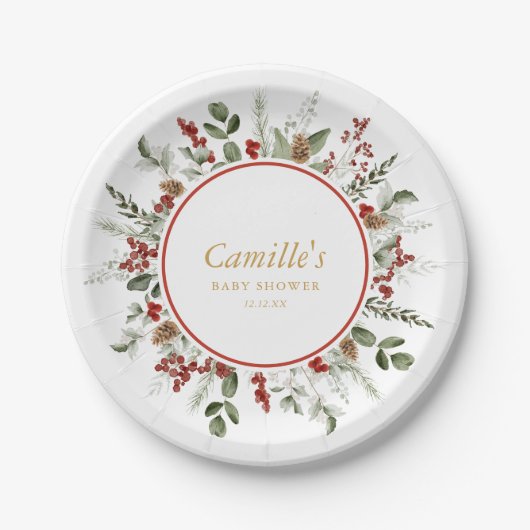 クリスマス素朴赤ちゃんシャワー ペーパープレート (正面)