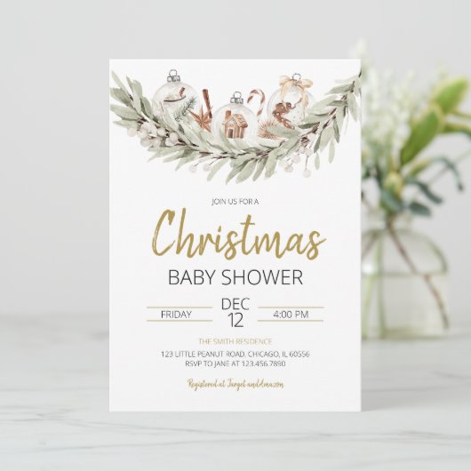 クリスマス素朴赤ちゃんシャワー 招待状 (スタンド正面)