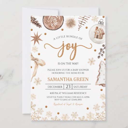 クリスマス素朴赤ちゃんシャワー 招待状 (正面)