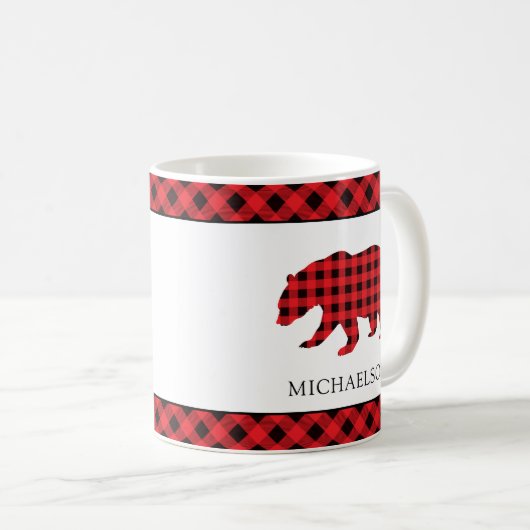クリスマス素朴赤バッファロープリッドベアーシルエット コーヒーマグカップ (正面右)
