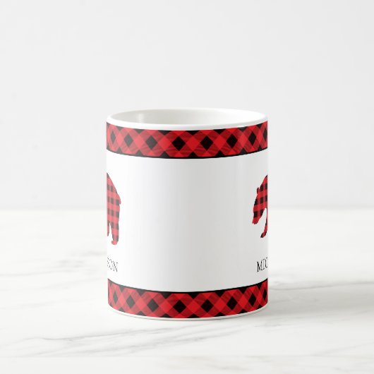 クリスマス素朴赤バッファロープリッドベアーシルエット コーヒーマグカップ (中央)