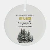 クリスマス素朴金ゴールド松の木のカップル婚約した ガラスオーナメント (裏面)