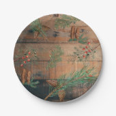 クリスマス素朴針葉樹パインウッド ペーパープレート (正面)