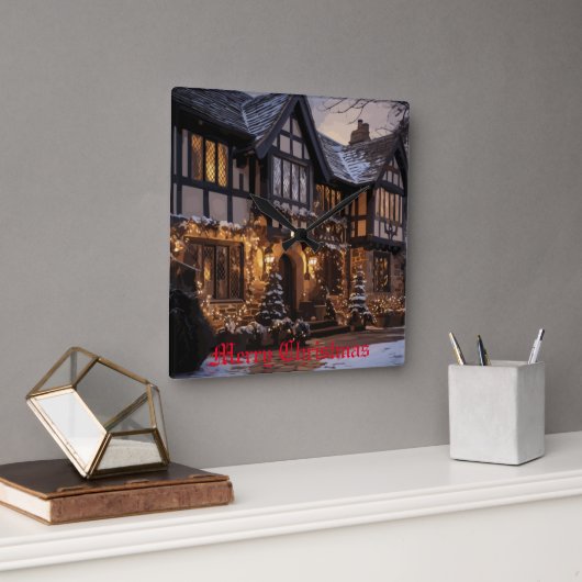 クリスマス素朴魔法 スクエア壁時計 (オフィス)