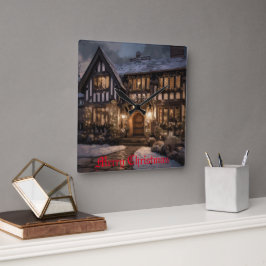 クリスマス素朴魔法 スクエア壁時計