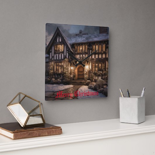 クリスマス素朴魔法 スクエア壁時計 (オフィス)