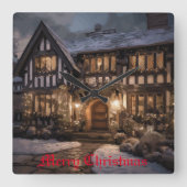 クリスマス素朴魔法 スクエア壁時計 (正面)