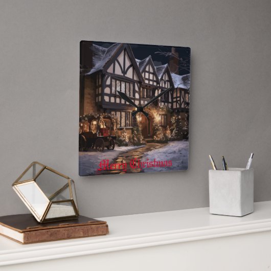 クリスマス素朴魔法 スクエア壁時計 (オフィス)