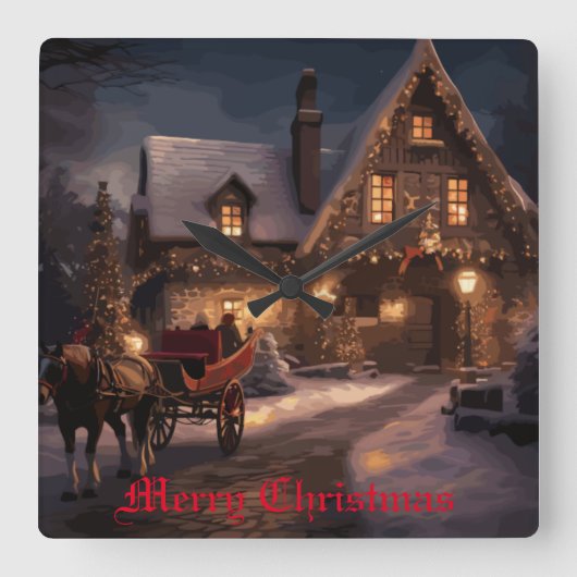 クリスマス素朴魔法 スクエア壁時計 (正面)