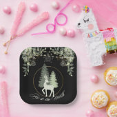 クリスマス素朴鹿の冬の風景樹 ペーパープレート (パーティー)