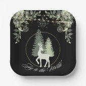 クリスマス素朴鹿の冬の風景樹 ペーパープレート (正面)