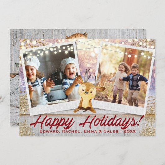 クリスマス素朴 |任意の2枚の写真 |フレームコラージュ シーズンカード (正面/裏面)