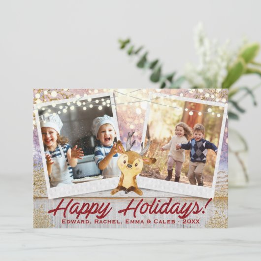 クリスマス素朴 |任意の2枚の写真 |フレームコラージュ シーズンカード (スタンド正面)