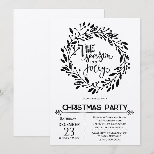 クリスマス素朴 招待状 (正面/裏面)