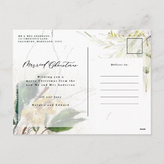 クリスマス結婚したのエレガント植物写真の新刊 シーズンポストカード (裏面)