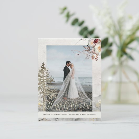 クリスマス結婚したの休日の写真を楽しく新婚 シーズンポストカード (スタンド正面)