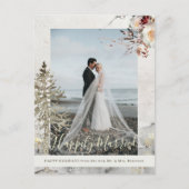 クリスマス結婚したの休日の写真を楽しく新婚 シーズンポストカード (正面)