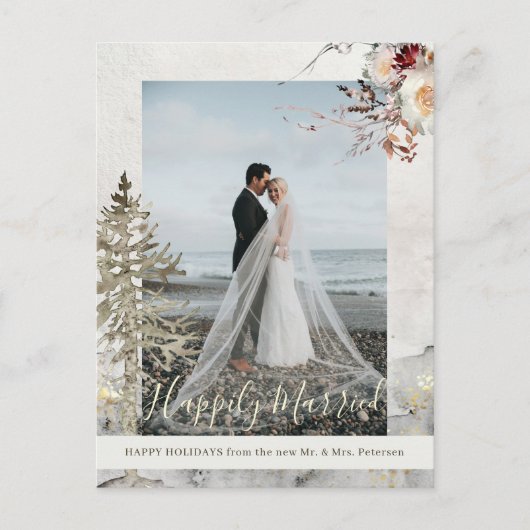 クリスマス結婚したの休日の写真を楽しく新婚 シーズンポストカード (正面)