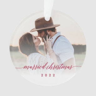 クリスマス結婚したの新婚写真記念日 オーナメント