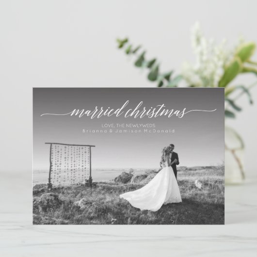 クリスマス結婚したの新婚写真 |白 シーズンカード (スタンド正面)