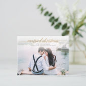 クリスマス結婚したの新婚写真 |金ゴールドスクリプト シーズンポストカード (スタンド正面)