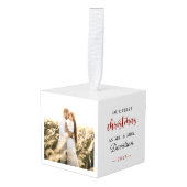 クリスマス結婚したの最初の結婚写真 キューブオーナメント (正面アングル)