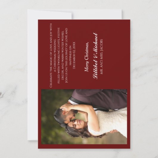 クリスマス結婚したエレガントなウェディングフォト ノートカード (裏面)