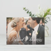 クリスマス結婚したスクリプトフルフォトホリデーカード シーズンカード (スタンド正面)