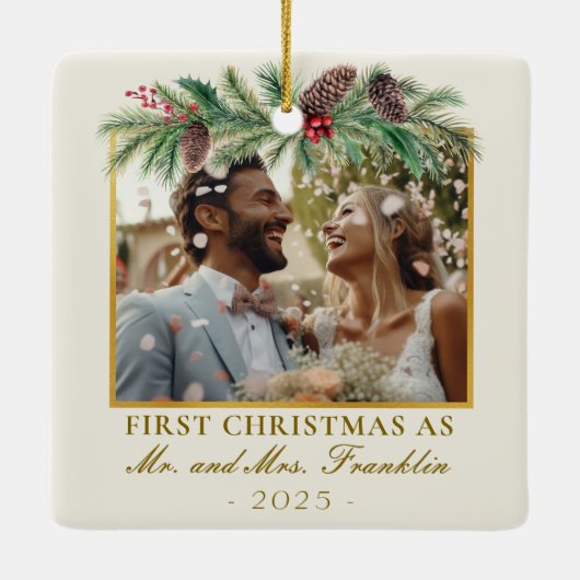 クリスマス結婚したフェスティバル写真 セラミックオーナメント (裏面)