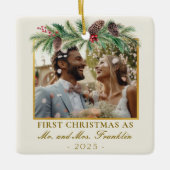 クリスマス結婚したフェスティバル写真 セラミックオーナメント (正面)