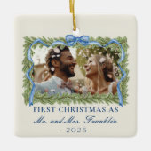 クリスマス結婚したフェスティバル写真 セラミックオーナメント (正面)