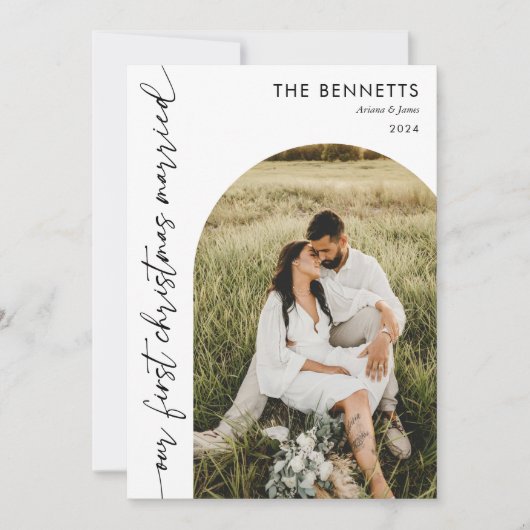 クリスマス結婚したフォトア数々のーチクリスマスクリスマス シーズンカード (正面)