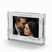 クリスマス結婚したホワイトスパークルモダンギフト フォトブロック (右)