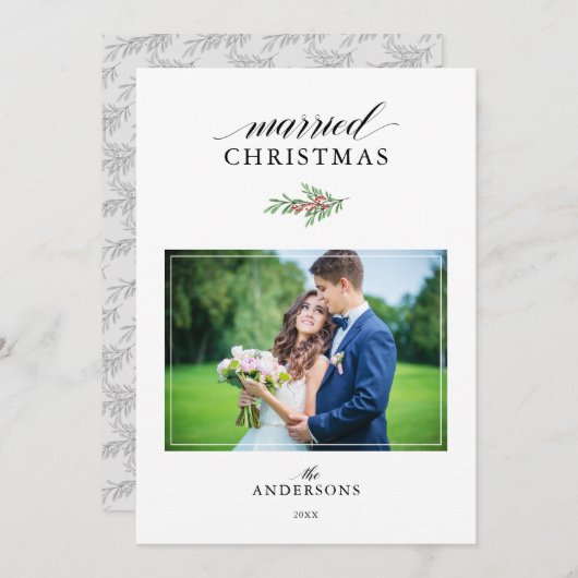 クリスマス結婚したミニマルの新婚写真クリスマス シーズンカード (正面/裏面)